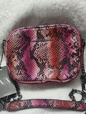 Armani Exchange Pink & Red Snake-Print Crossbody Bag